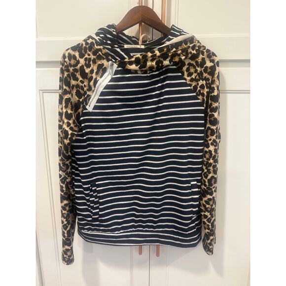 AND THE WHY casual Top Size Medium Striped Animal Print Hoodie NEW - Picture 1 of 7
